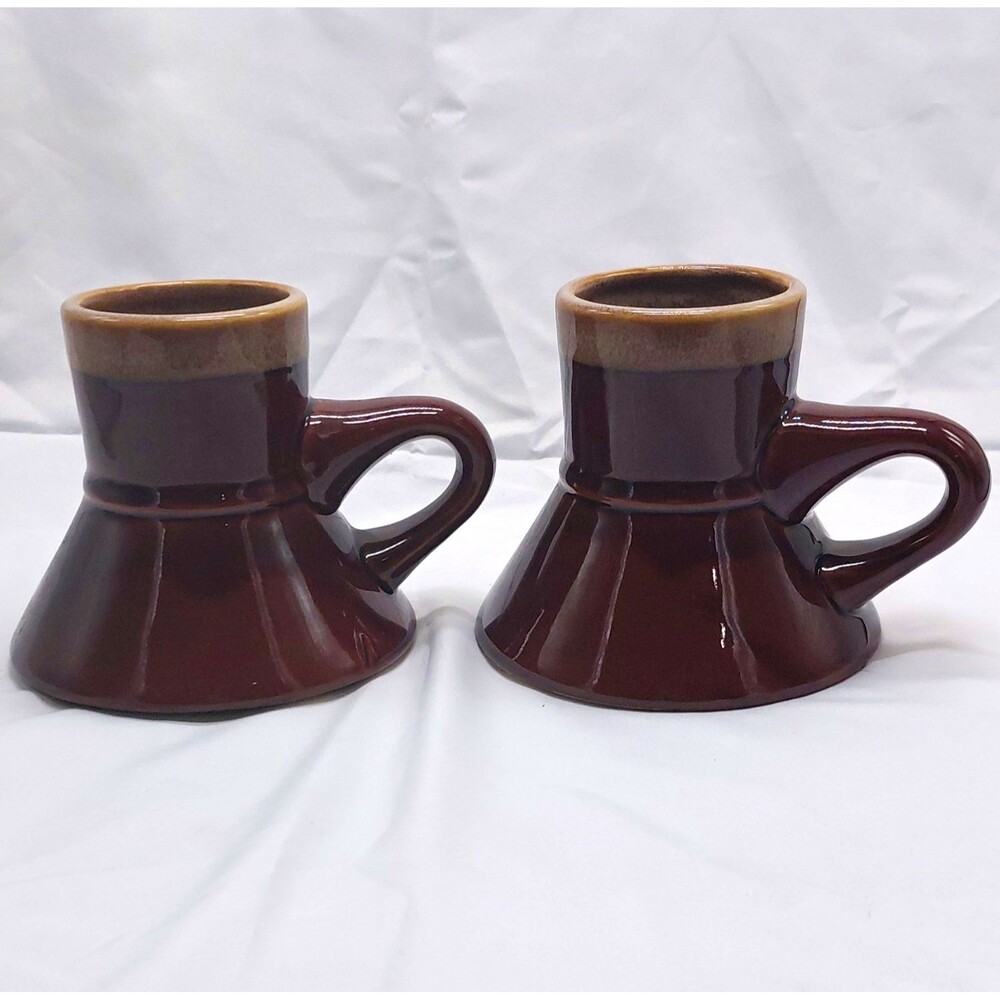 Vtg 2-Piece Brown Ceramic Pottery Mugs With Handles Glossy Finish, no spill